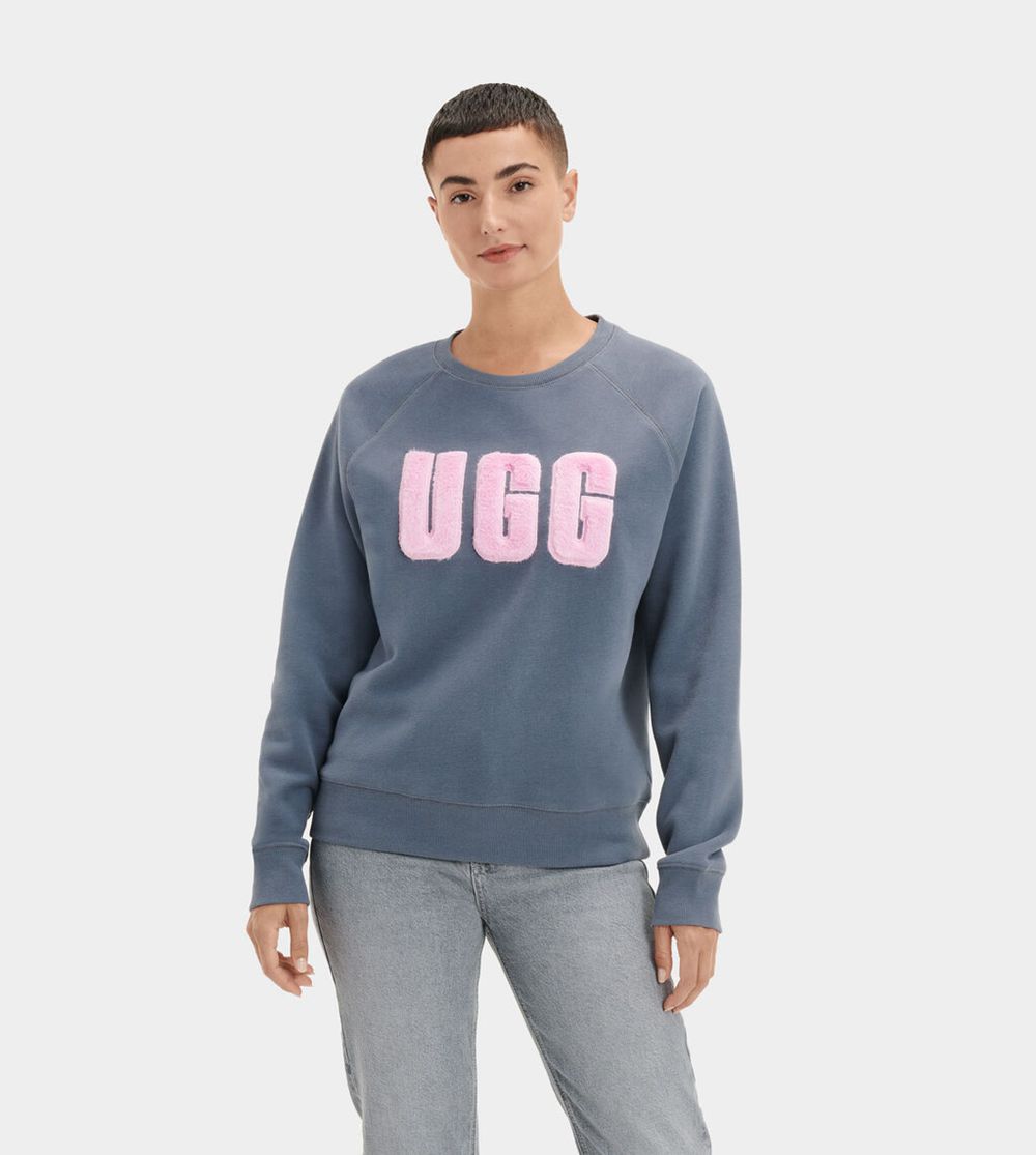 Ugg Madeline Fuzzy Logo Crewneck - Womens Sweatshirts - Navy - NZ (6594ZPXAF)